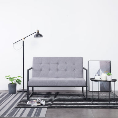 Tweezitsbank met armleuningen staal en stof lichtgrijs