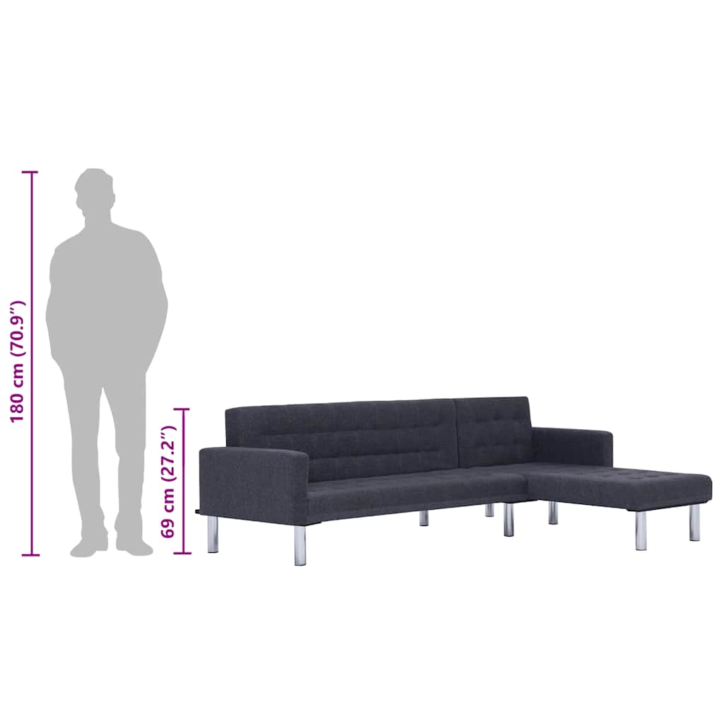 Slaapbank L-vormig polyester donkergrijs