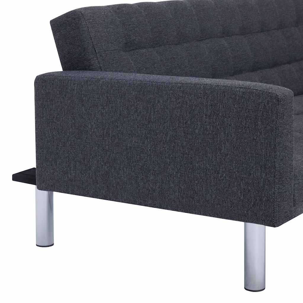 Slaapbank L-vormig polyester donkergrijs