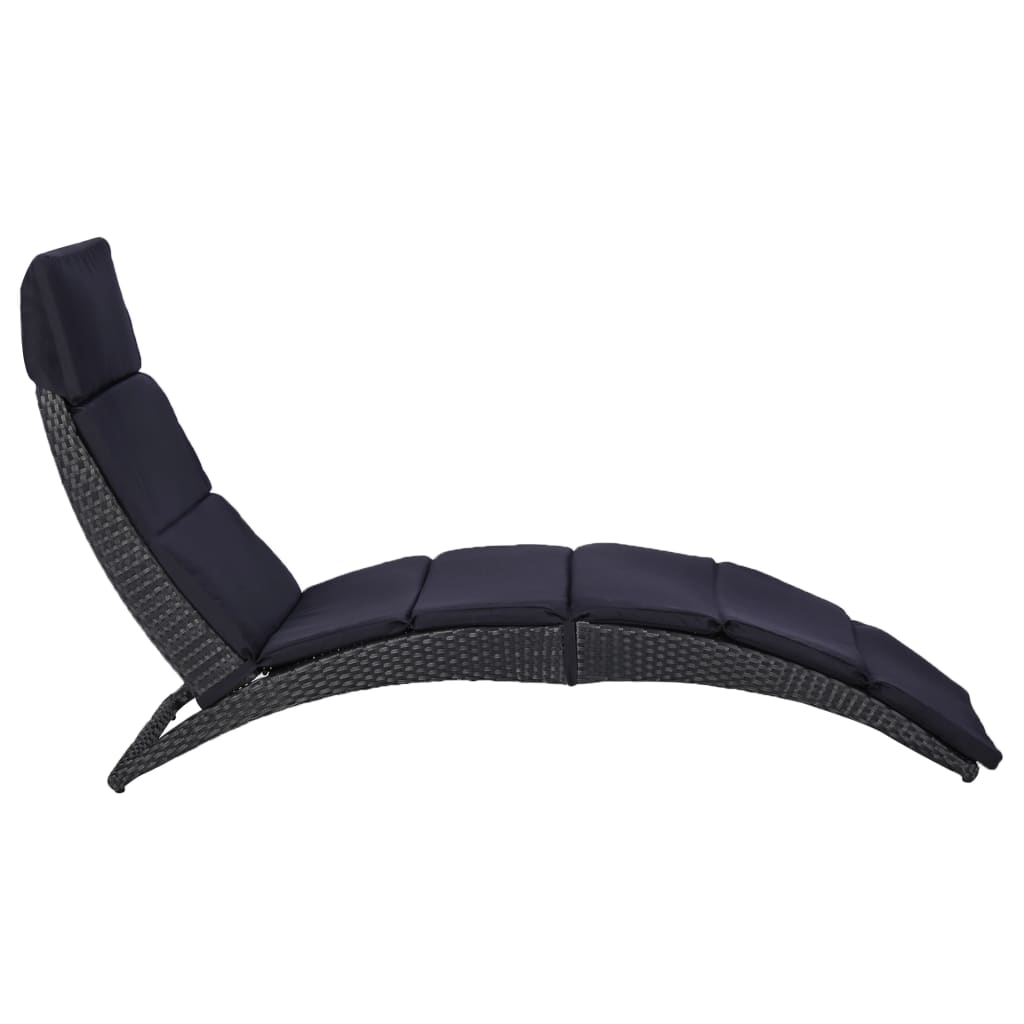 Ligbed met kussen poly rattan zwart