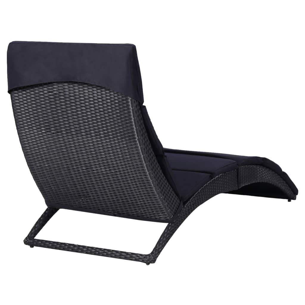 Ligbed met kussen poly rattan zwart