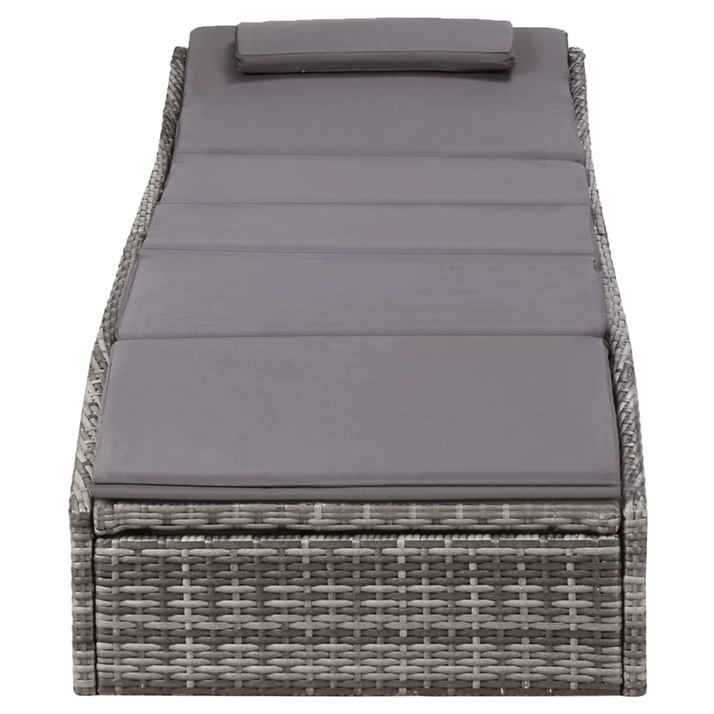 Ligbed met kussen poly rattan grijs