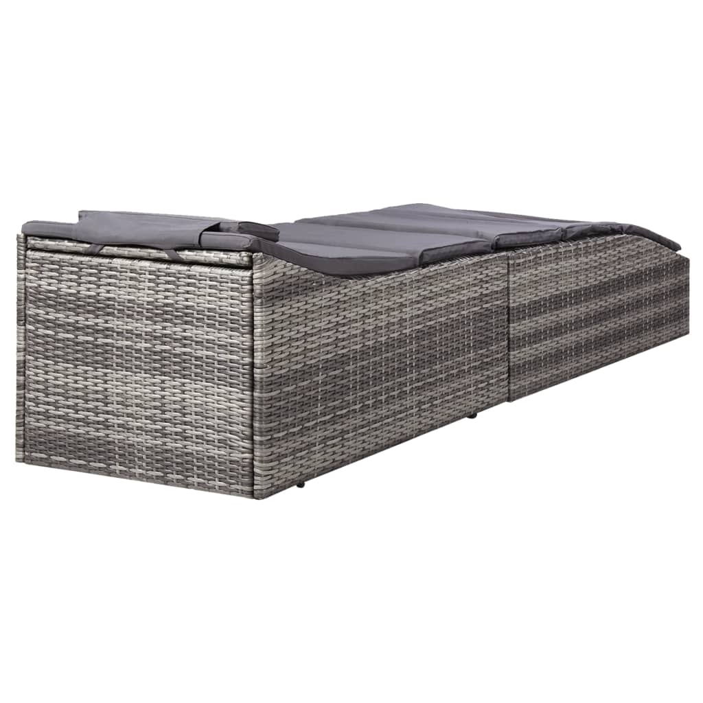 Ligbed met kussen poly rattan grijs
