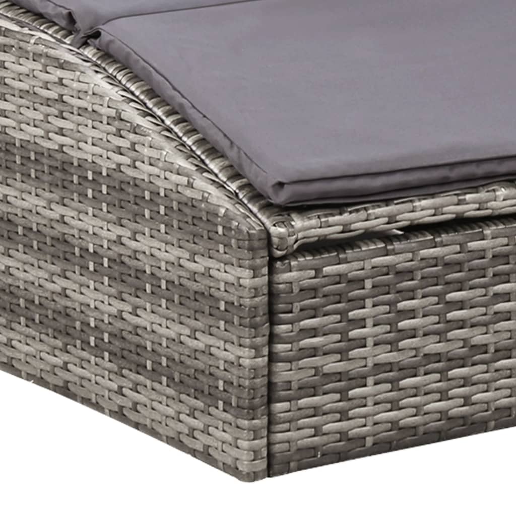 Ligbed met kussen poly rattan grijs