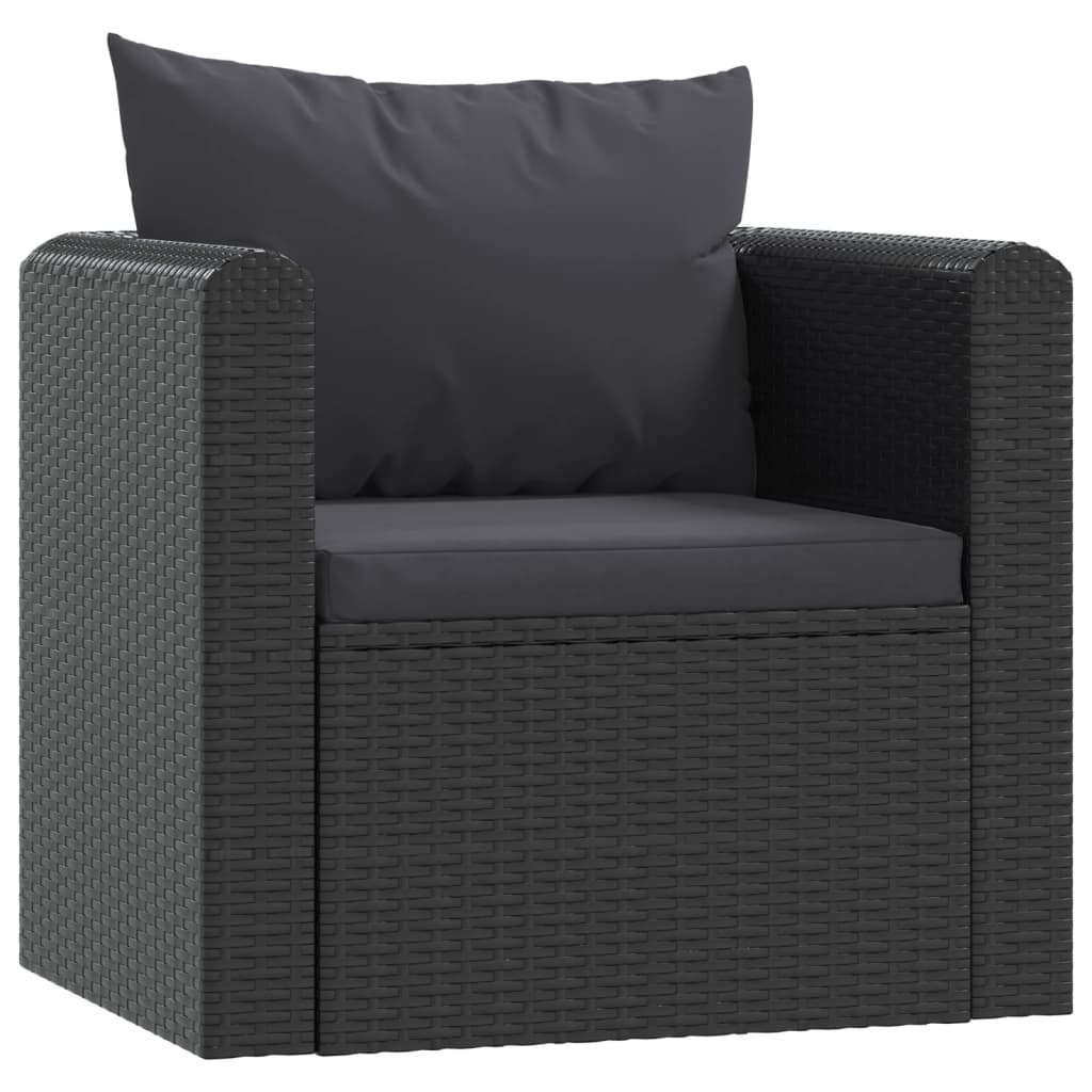 7-Delige Loungeset Met Kussens Poly Rattan Zwart 1 3x hoek + 2x midden + Fauteuil + Tafel