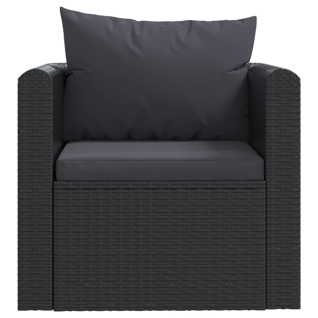 7-Delige Loungeset Met Kussens Poly Rattan Zwart 1 3x hoek + 2x midden + Fauteuil + Tafel