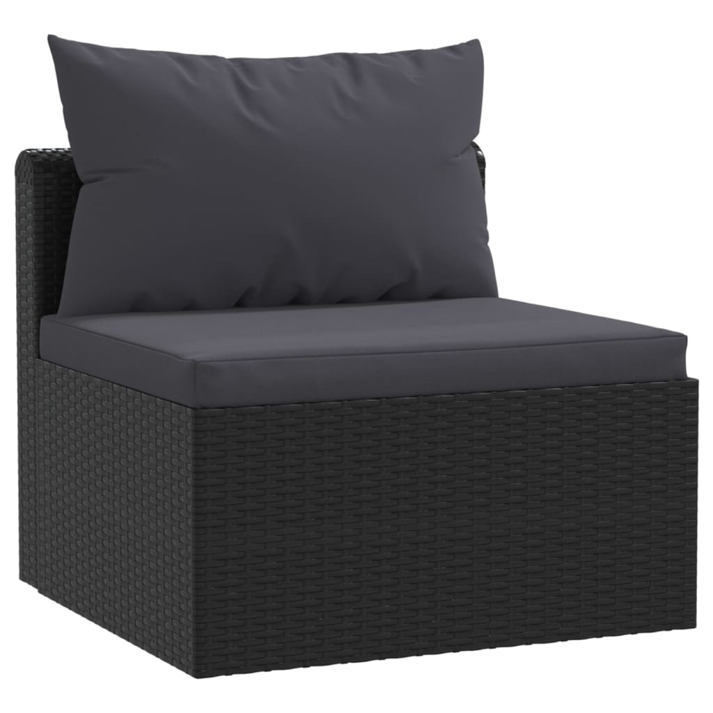 7-Delige Loungeset Met Kussens Poly Rattan Zwart 1 3x hoek + 2x midden + Fauteuil + Tafel