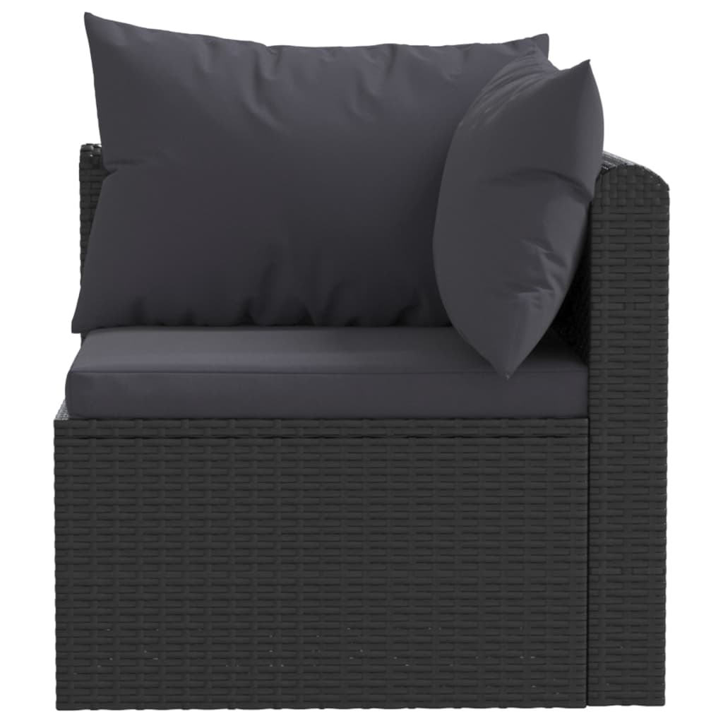 3-Delige Loungeset Met Kussens Poly Rattan Zwart 1 Driezitsbank