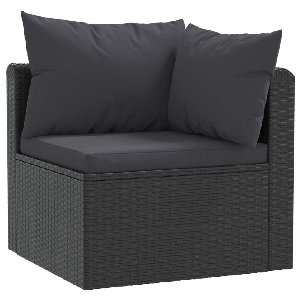 4-Delige Loungeset Met Kussens Poly Rattan Zwart 1 Vierzitsbank