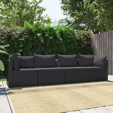 4-Delige Loungeset Met Kussens Poly Rattan Zwart 1 Vierzitsbank