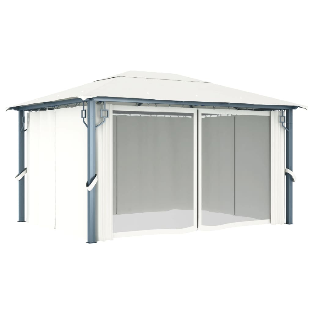 Prieel met gordijn 400x300 cm aluminium crème