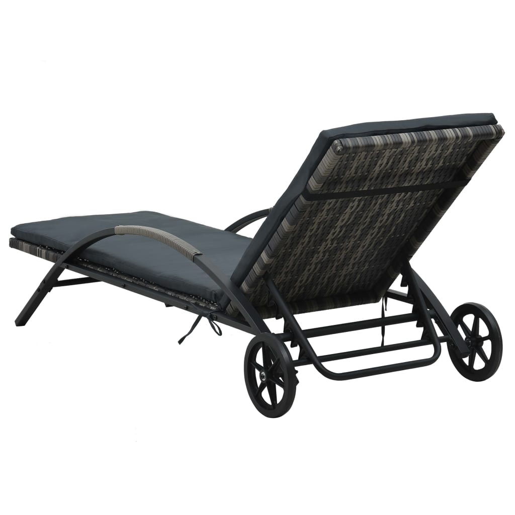 Ligbed met kussen en wieltjes poly rattan antraciet