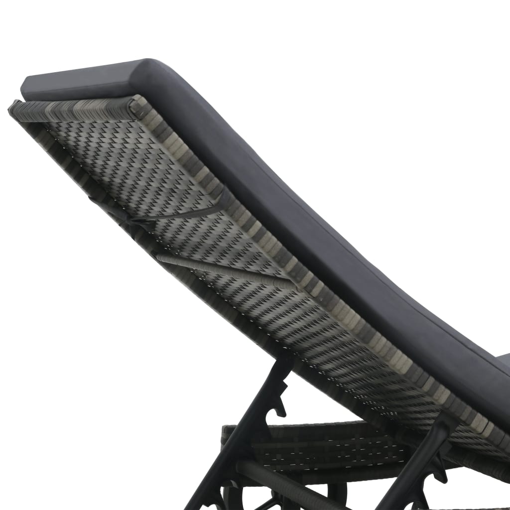 Ligbed met wielen en kussen poly rattan antraciet