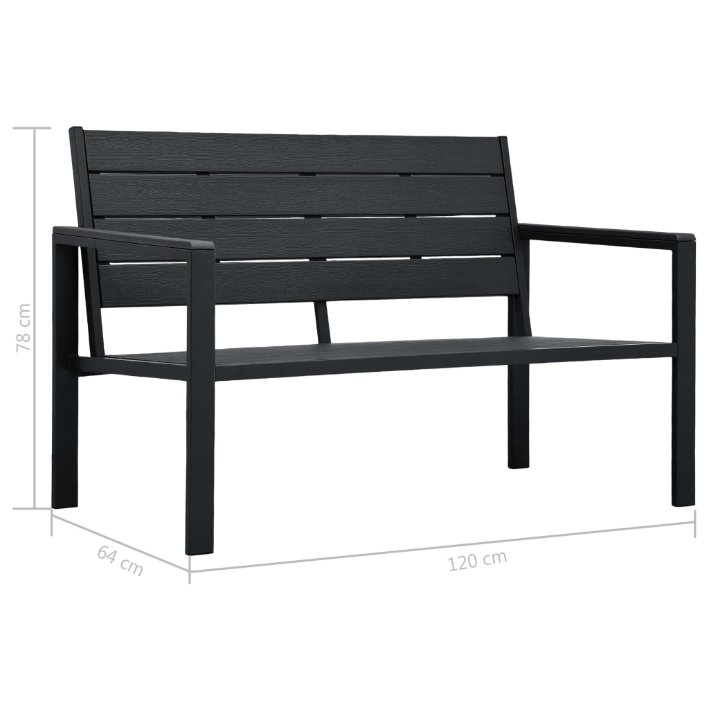 Tuinbank hout-look 120 cm HDPE zwart