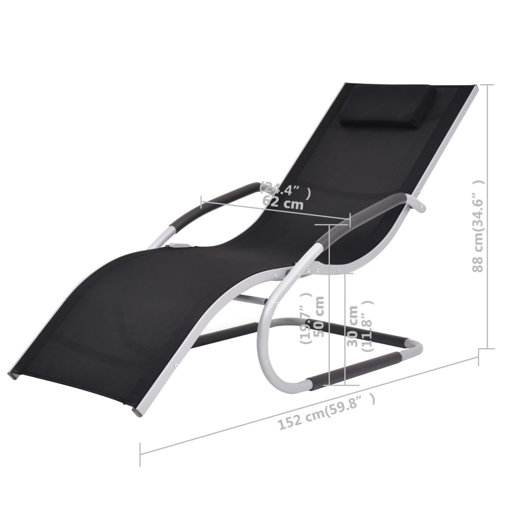 Ligbed met kussen aluminium en textileen zwart