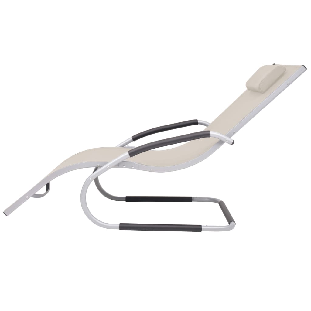 Ligbed met kussen aluminium en textileen crème