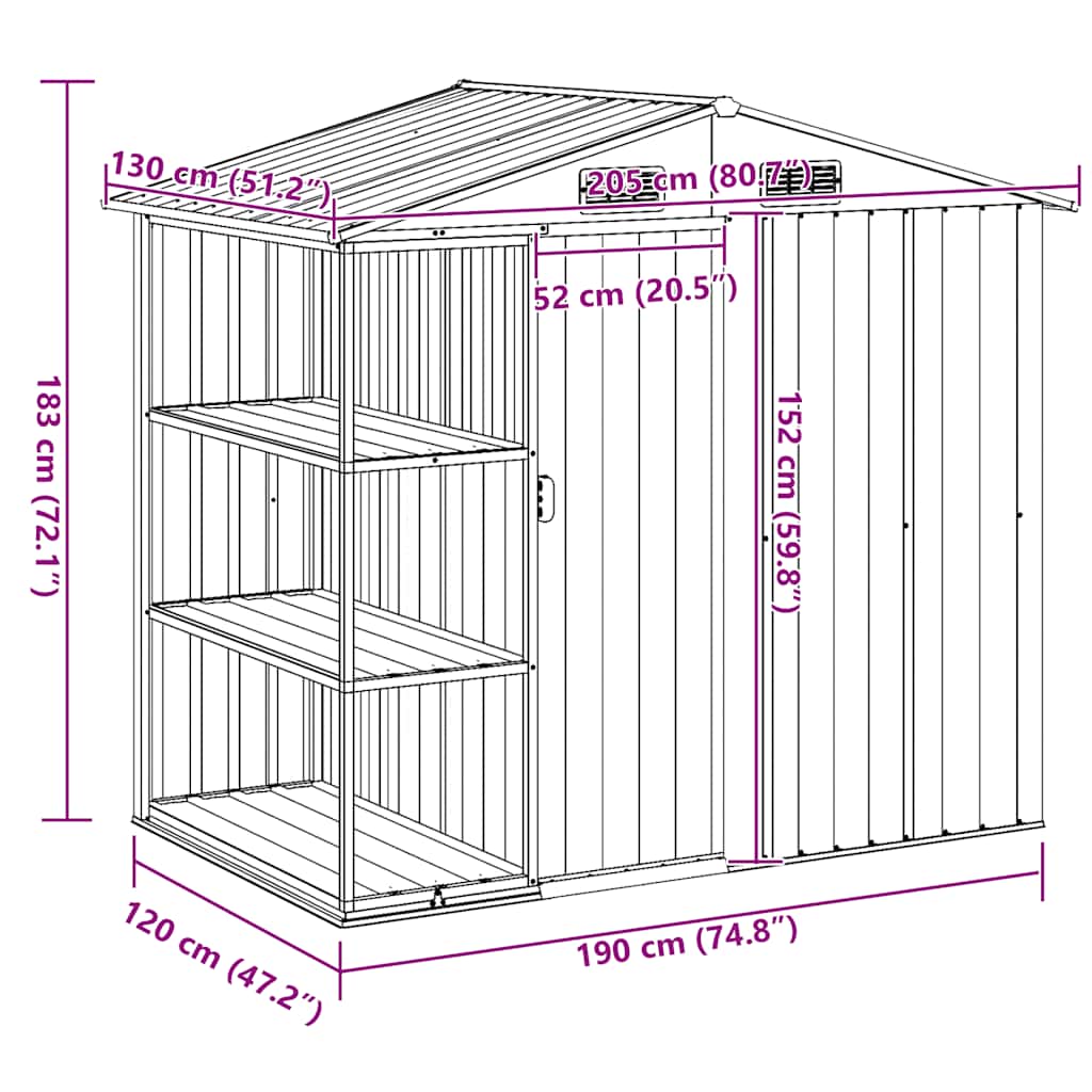 Tuinschuur met rek 205x130x183 cm ijzer groen