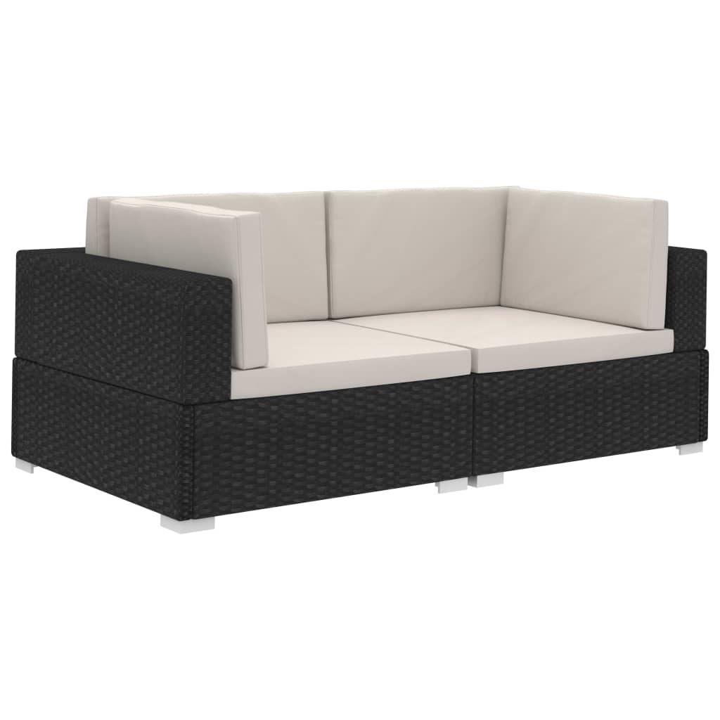 Hoekbanken 2 St Met Kussens Poly Rattan Zwart Zwart en wit