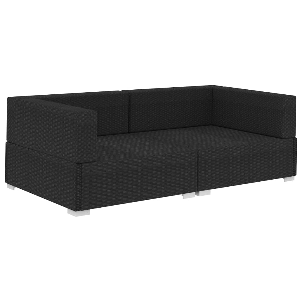 Hoekbanken 2 St Met Kussens Poly Rattan Zwart Zwart en wit