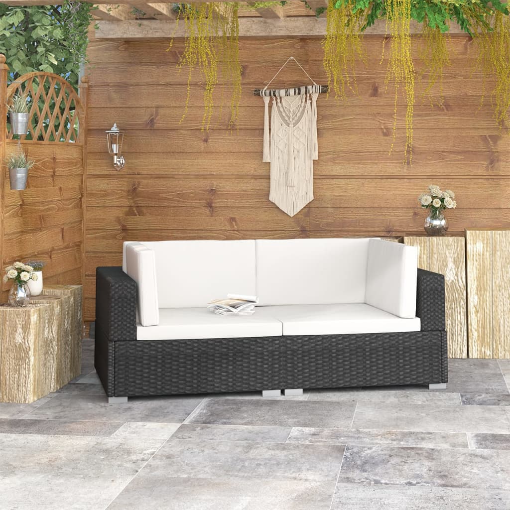 Hoekbanken 2 St Met Kussens Poly Rattan Zwart Zwart en wit
