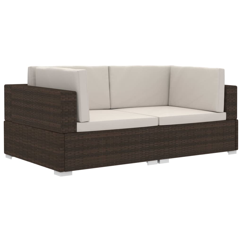 Hoekbanken 2 St Met Kussens Poly Rattan Bruin