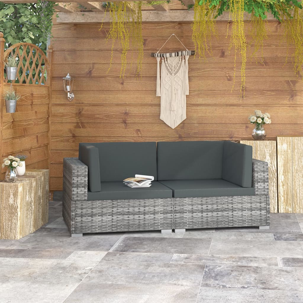 Hoekbanken 2 St Met Kussens Poly Rattan Grijs