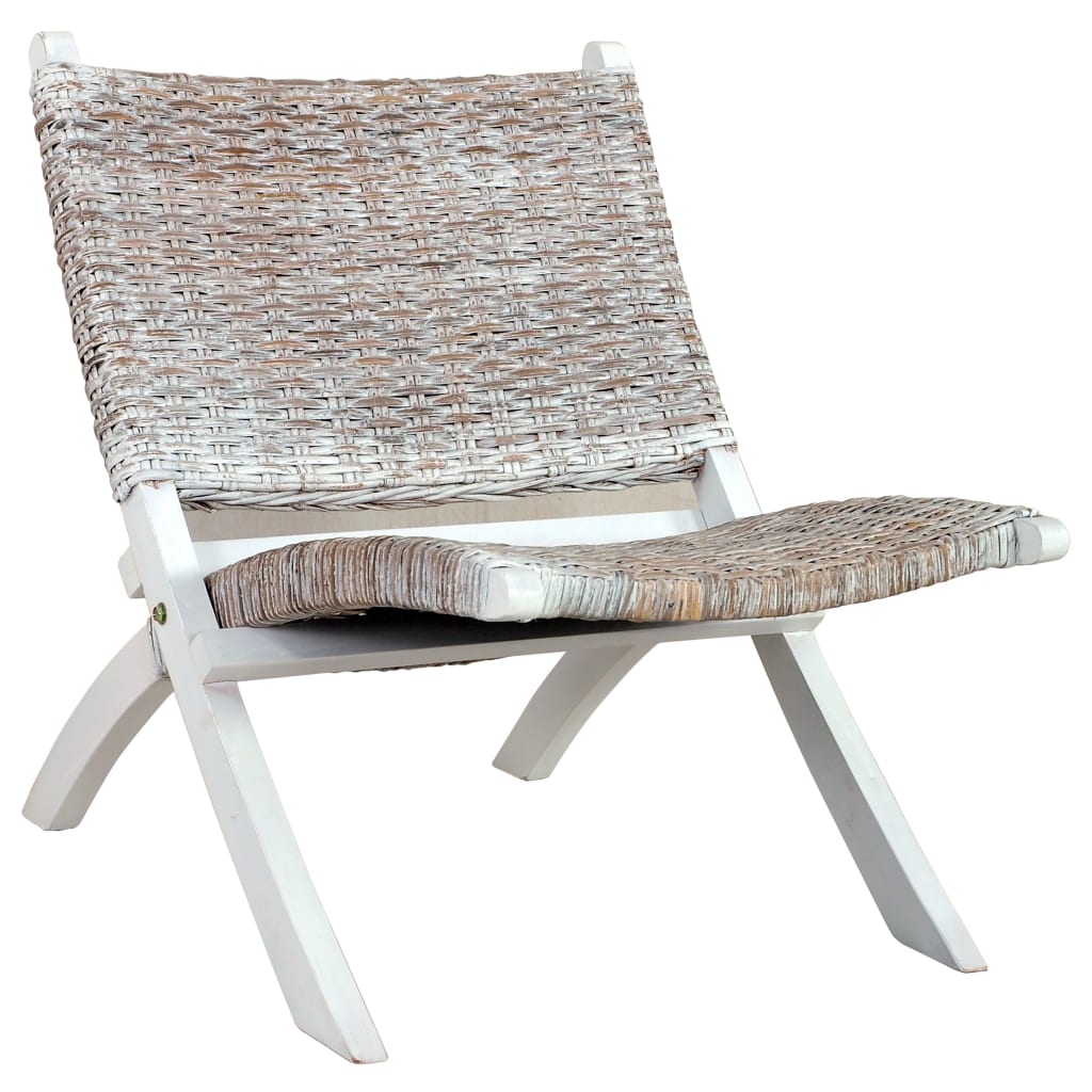 Relaxstoel natuurlijk kubu rattan en massief mahoniehout wit