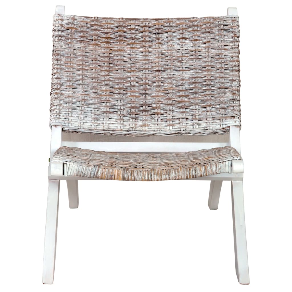Relaxstoel natuurlijk kubu rattan en massief mahoniehout wit