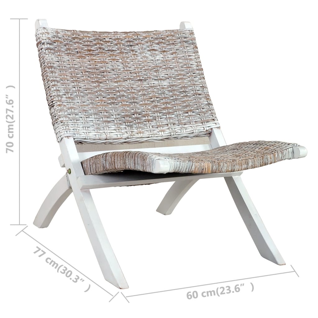Relaxstoel natuurlijk kubu rattan en massief mahoniehout wit