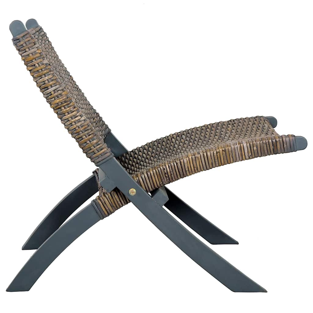 Relaxstoel natuurlijk kubu rattan en massief mahoniehout grijs