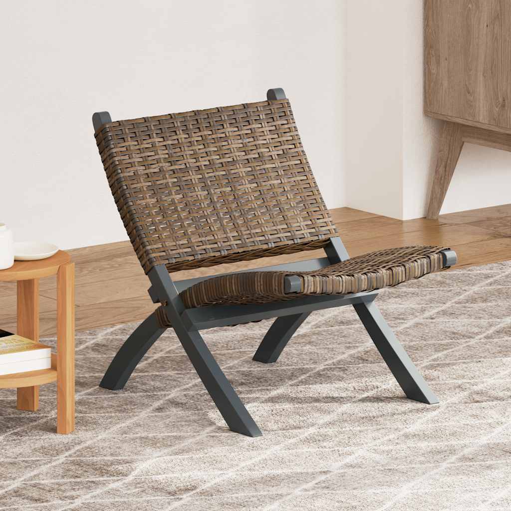 Relaxstoel natuurlijk kubu rattan en massief mahoniehout grijs