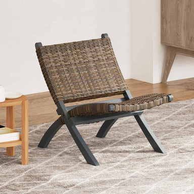 Relaxstoel natuurlijk kubu rattan en massief mahoniehout grijs