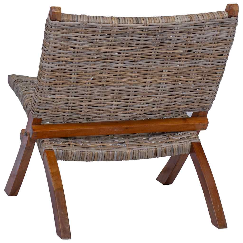 Relaxstoel natuurlijk kubu rattan en massief mahoniehout