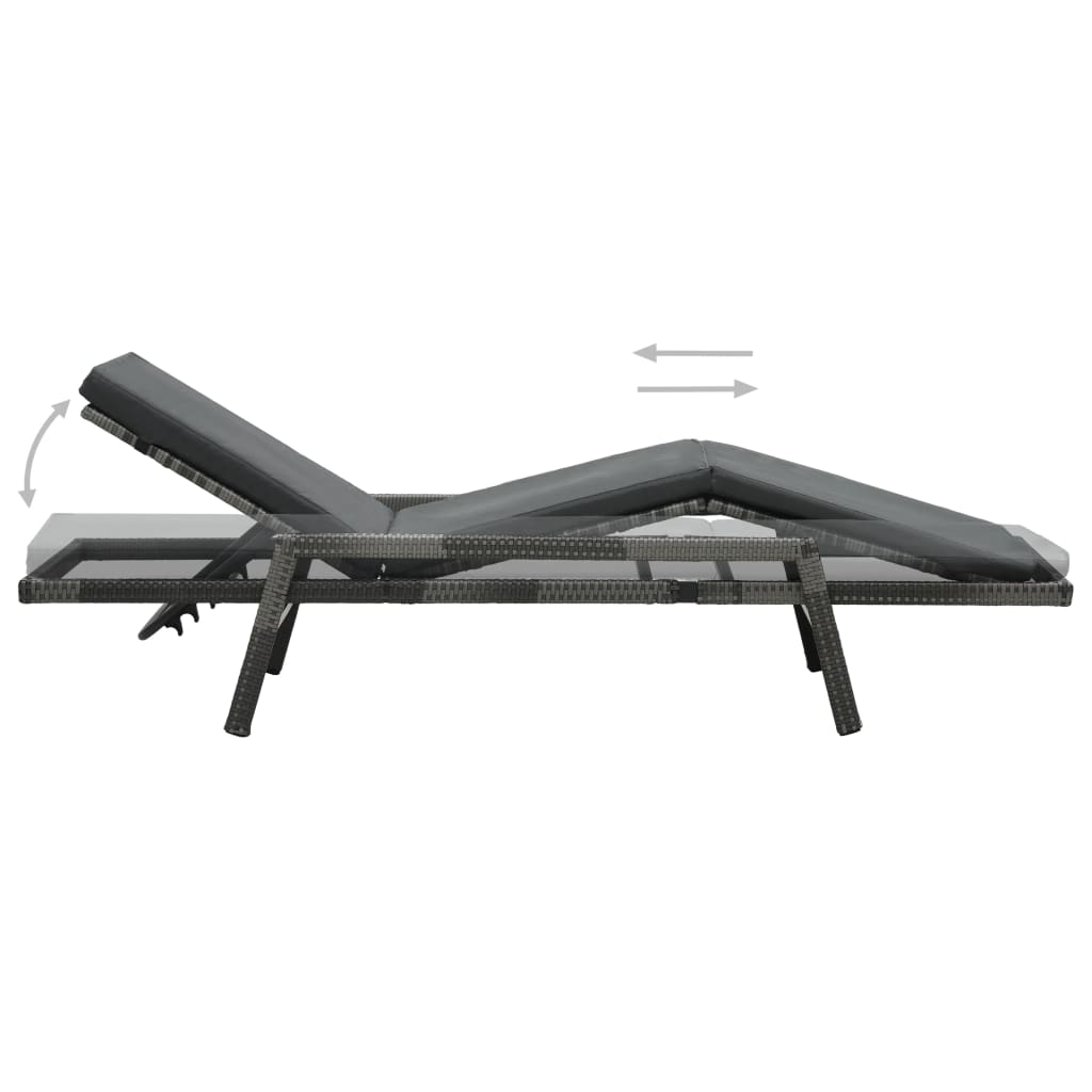 Ligbed met kussen poly rattan grijs
