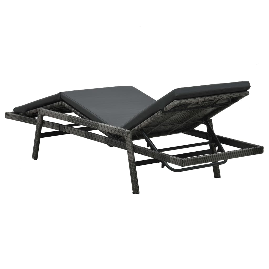 Ligbed met kussen poly rattan grijs