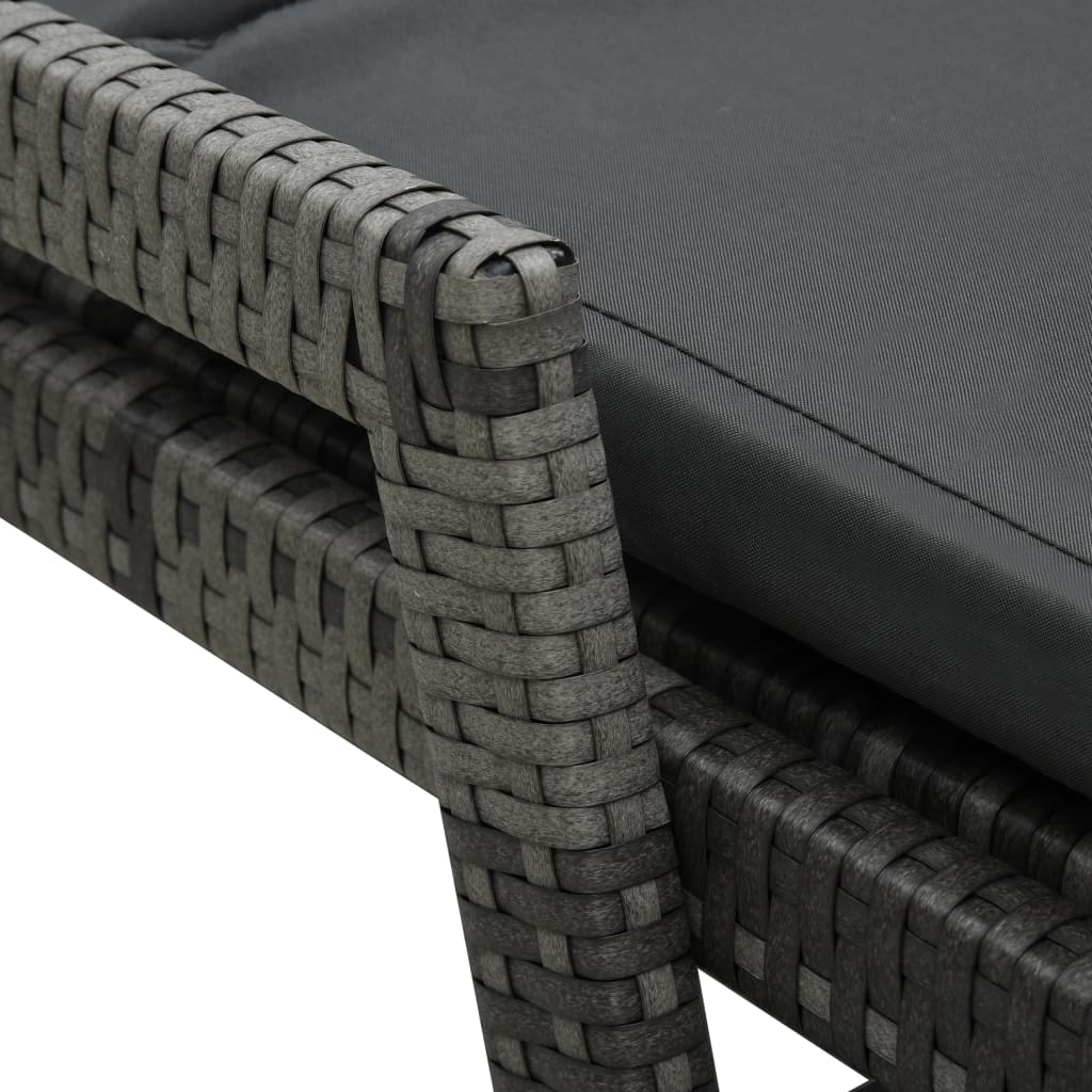 Ligbed met kussen poly rattan grijs