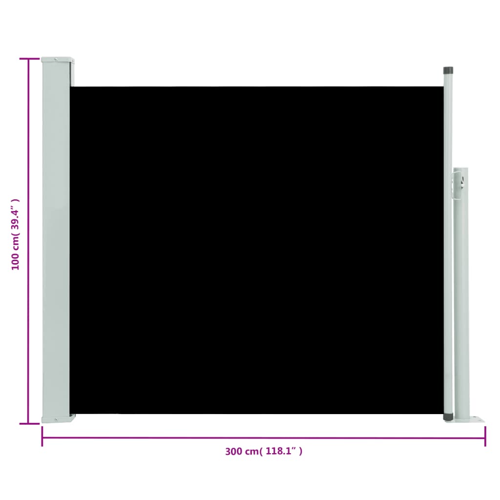 Tuinscherm Uittrekbaar 100X300 Cm Zwart 100 x 300 cm