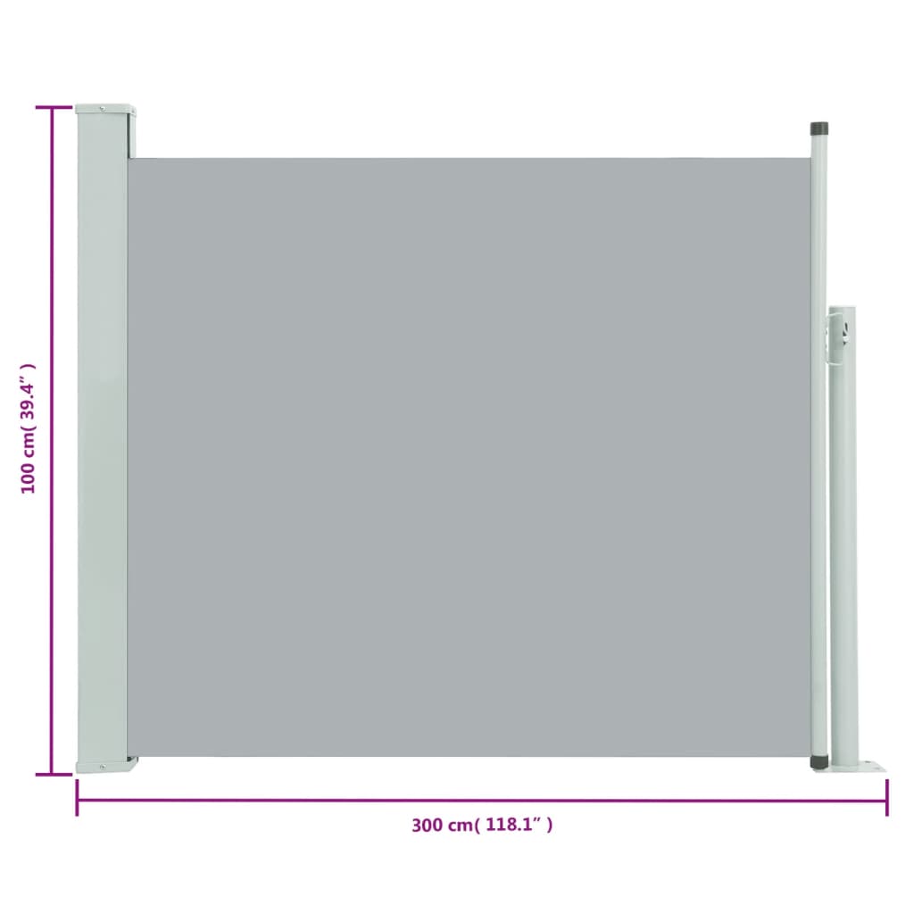 Tuinscherm Uittrekbaar 100X300 Cm Grijs 100 x 300 cm
