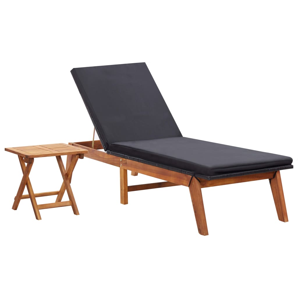 Ligbed met tafel poly rattan en massief acaciahout