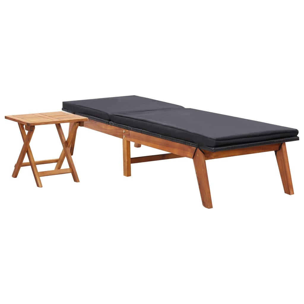 Ligbed met tafel poly rattan en massief acaciahout