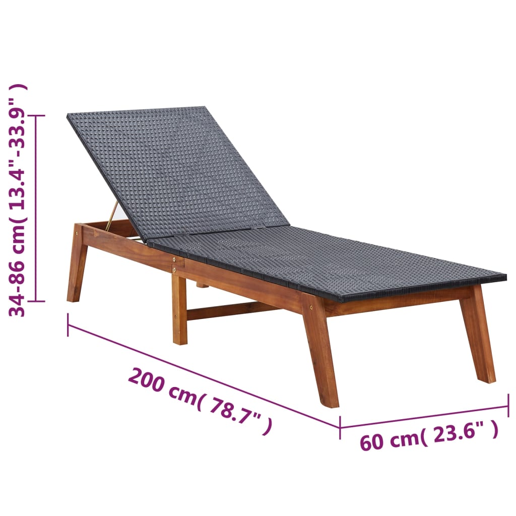 Ligbed met tafel poly rattan en massief acaciahout