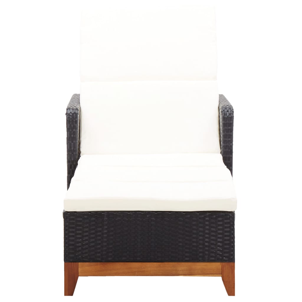 Ligbed poly rattan en massief acaciahout zwart