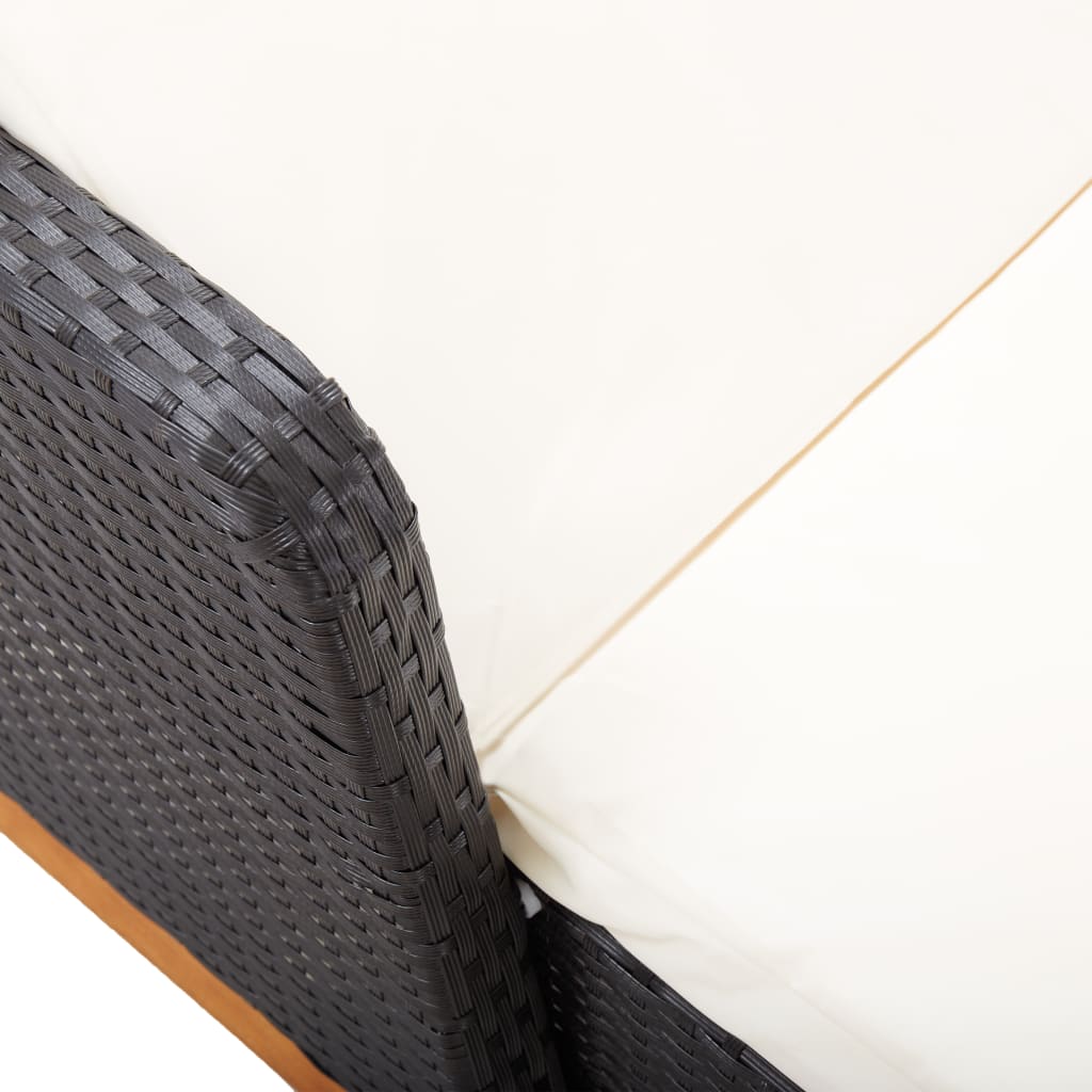 Ligbed poly rattan en massief acaciahout zwart