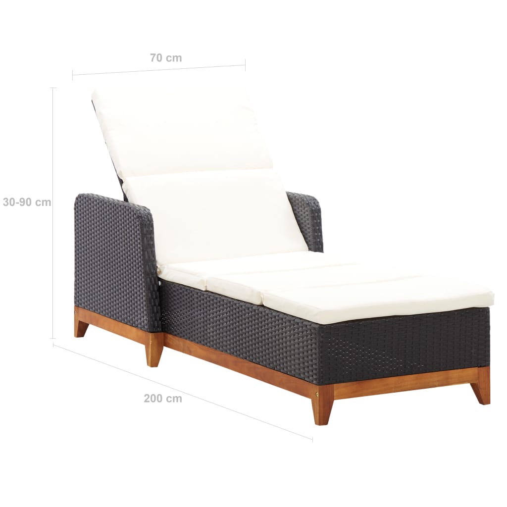 Ligbed poly rattan en massief acaciahout zwart