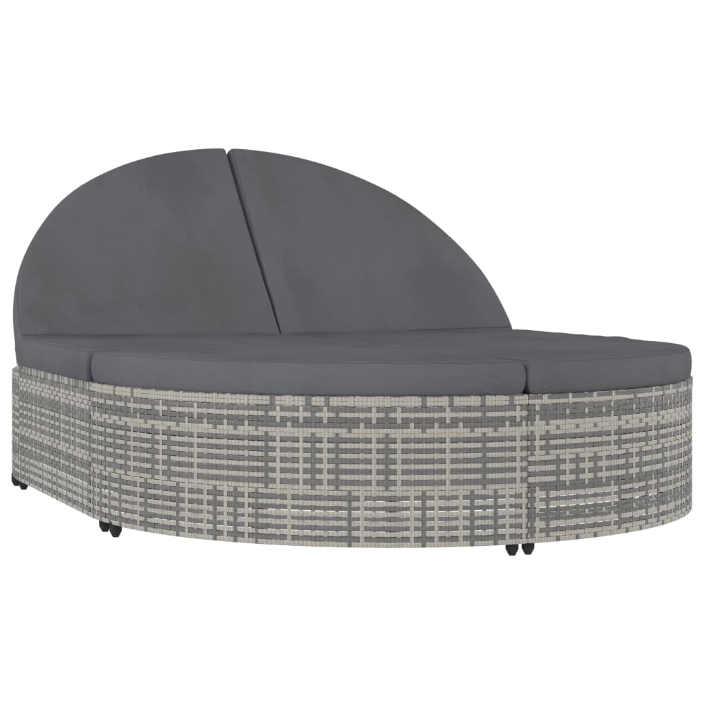 Ligbed met kussens 2-persoons poly rattan grijs