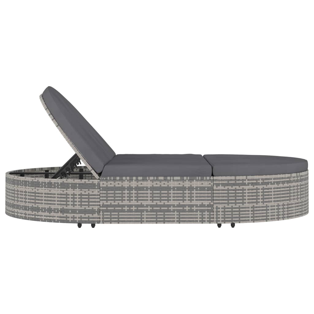 Ligbed met kussens 2-persoons poly rattan grijs