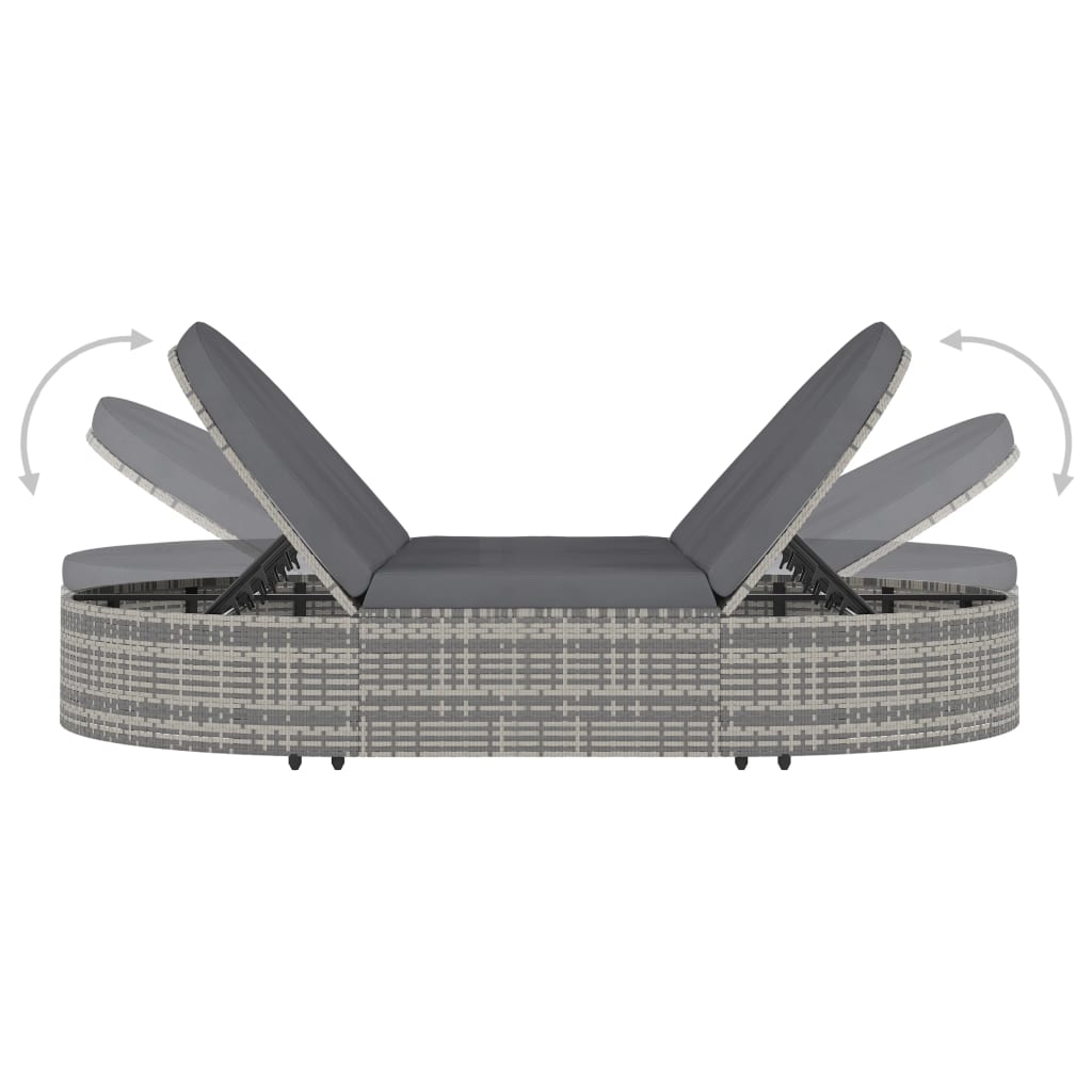 Ligbed met kussens 2-persoons poly rattan grijs