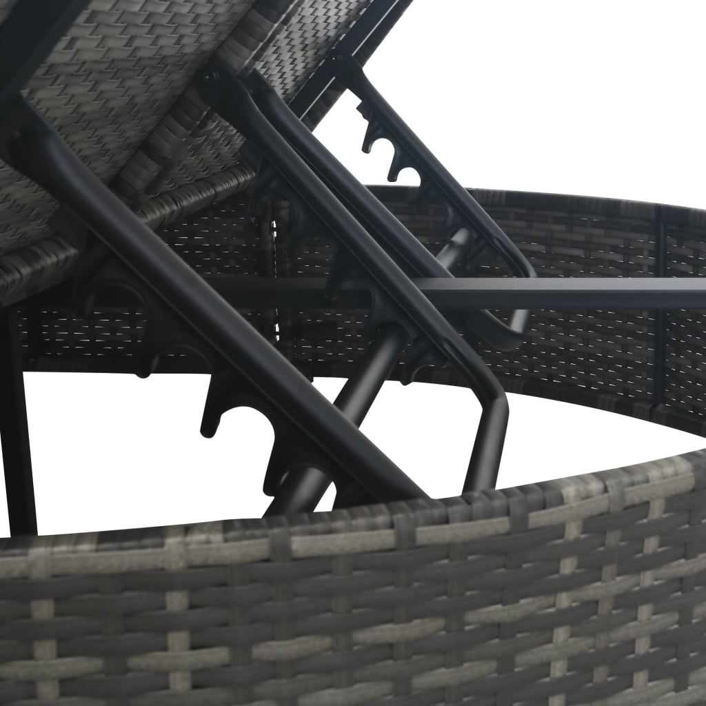 Ligbed met kussens 2-persoons poly rattan grijs