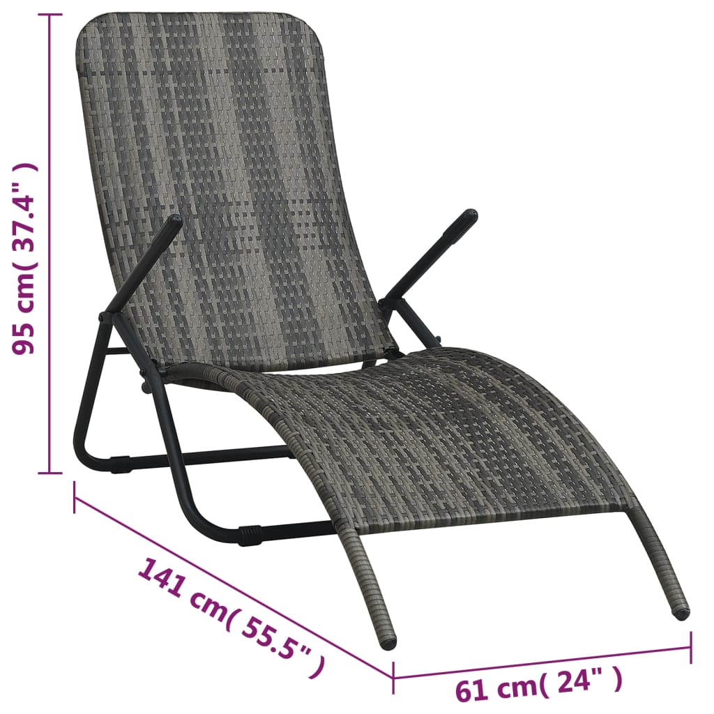 Ligbed inklapbaar poly rattan grijs