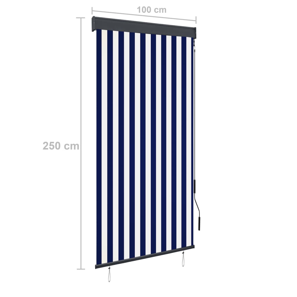 Rolgordijn voor buiten 100x250 cm blauw en wit